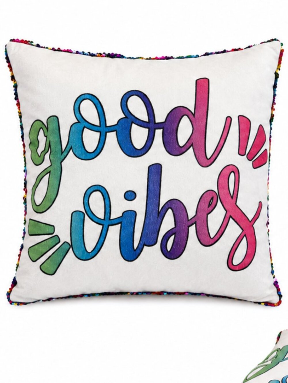 Good Vibes Rainbow Reversible Sequin Throw Pillow Multicolor